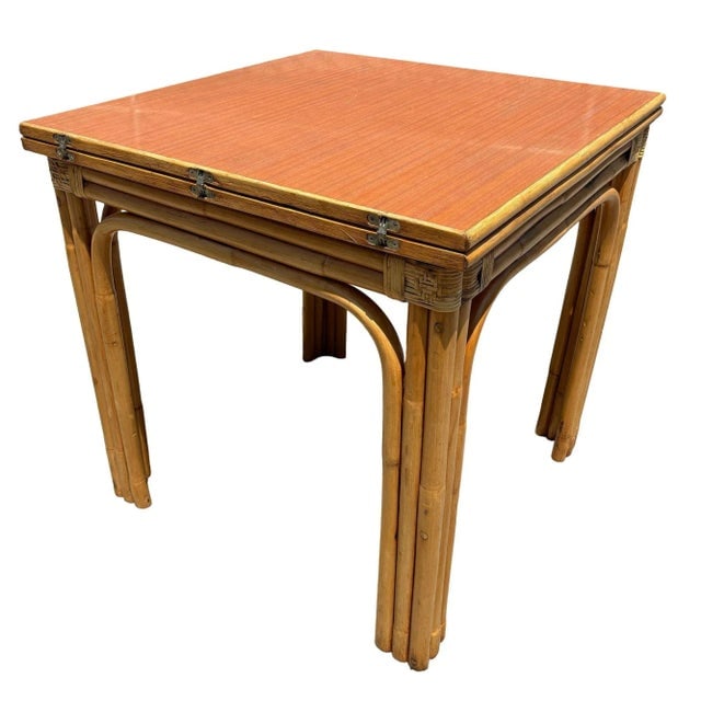 1940s Restored Mid-Century Expanding Hinge Leaf Rattan Dining Table - 2