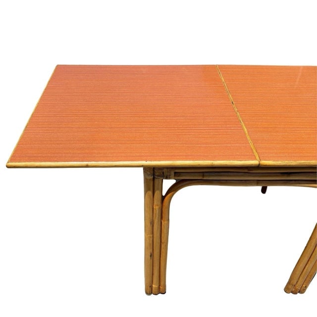 1940s Restored Mid-Century Expanding Hinge Leaf Rattan Dining Table - 4