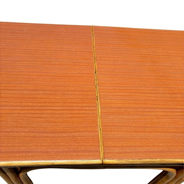 1940s Restored Mid-Century Expanding Hinge Leaf Rattan Dining Table - 5