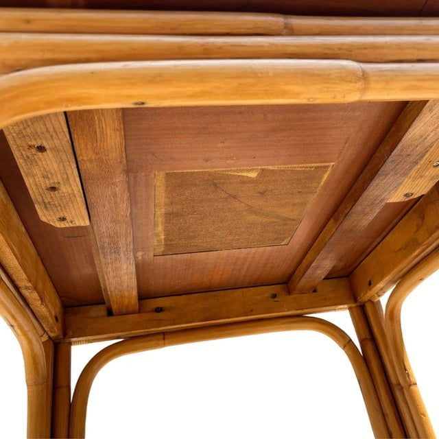 1940s Restored Mid-Century Expanding Hinge Leaf Rattan Dining Table - 8