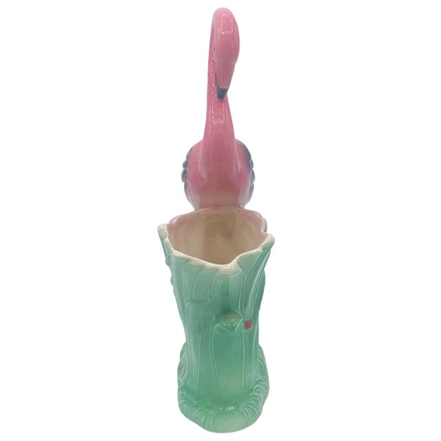 Mid-Century "Lovers" Pink Flamingo Ceramic Tabletop Vase Set by Leftons- Set of 2 - 16