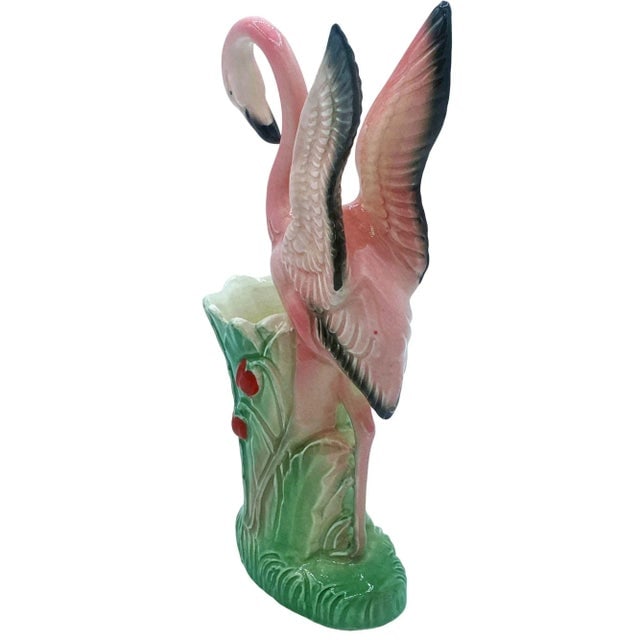 Mid-Century "Lovers" Pink Flamingo Ceramic Tabletop Vase Set by Leftons- Set of 2 - 4