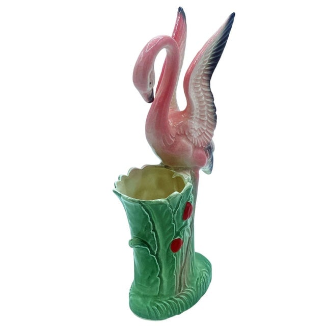 Mid-Century "Lovers" Pink Flamingo Ceramic Tabletop Vase Set by Leftons- Set of 2 - 6