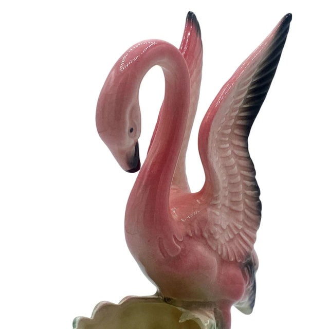 Mid-Century "Lovers" Pink Flamingo Ceramic Tabletop Vase Set by Leftons- Set of 2 - 8