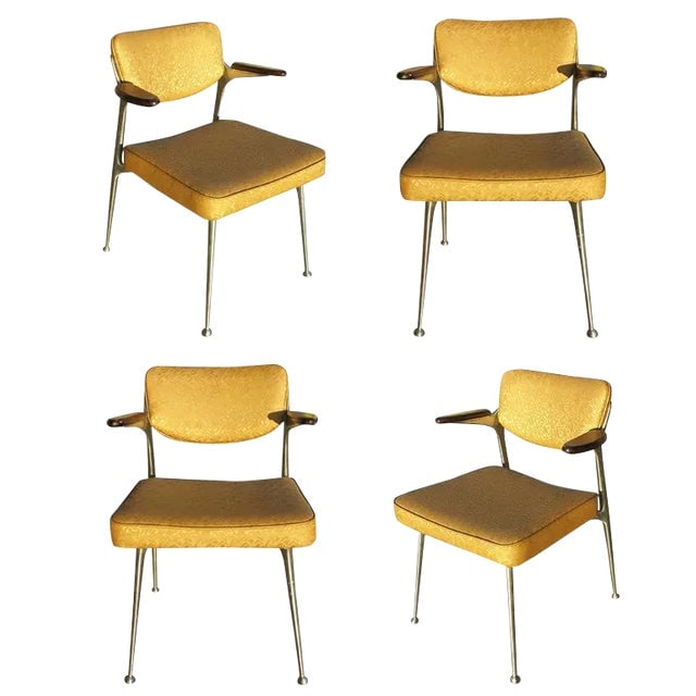 Aluminum Gazelle Armchairs by Shelby Williams, Set of Four: Title: Aluminum Gazelle Armchairs by Shelby Williams, Set of Four Description: A set of four circa 1950 aluminum Gazelle chairs made by Shelby Williams with original seat coverings. Reserve: $4,071 Sh