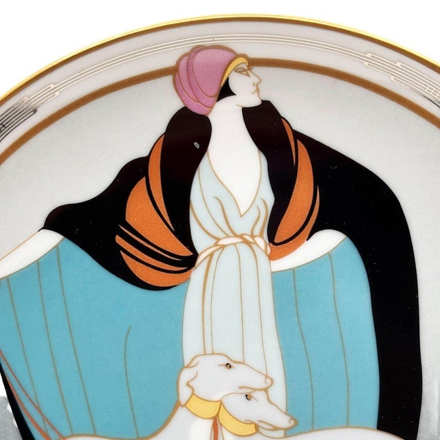 1990s "A Flapper W Greyhounds" Art Deco Style Ceramic Decorative Plate by Ws George - 2