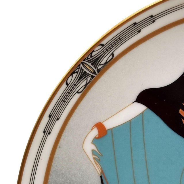 1990s "A Flapper W Greyhounds" Art Deco Style Ceramic Decorative Plate by Ws George - 3