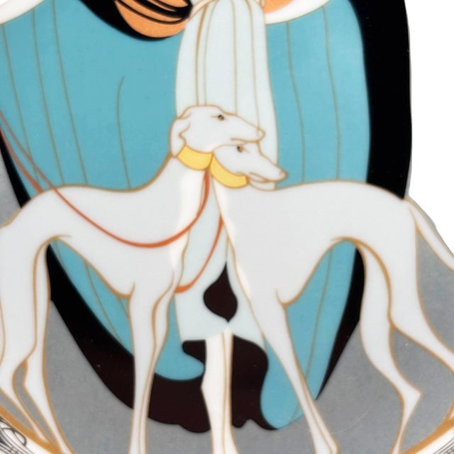 1990s "A Flapper W Greyhounds" Art Deco Style Ceramic Decorative Plate by Ws George - 4