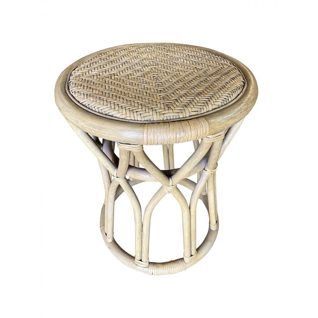 Restored Vintage 1970s Rattan Vanity Stool With Wicker Seat - 7