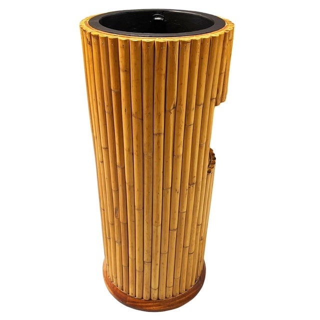 1950s Restored Paul Frankl Style Stacked Rattan Planter Stand W/ Cubby - 2
