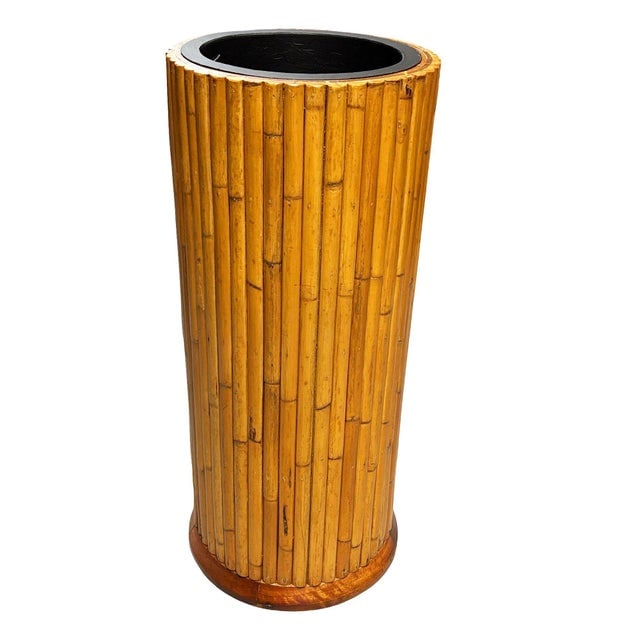 1950s Restored Paul Frankl Style Stacked Rattan Planter Stand W/ Cubby - 3