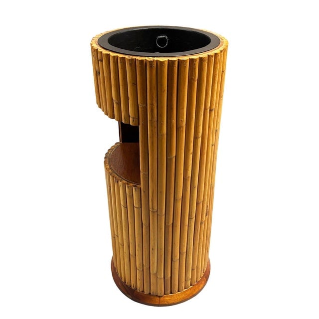 1950s Restored Paul Frankl Style Stacked Rattan Planter Stand W/ Cubby - 4
