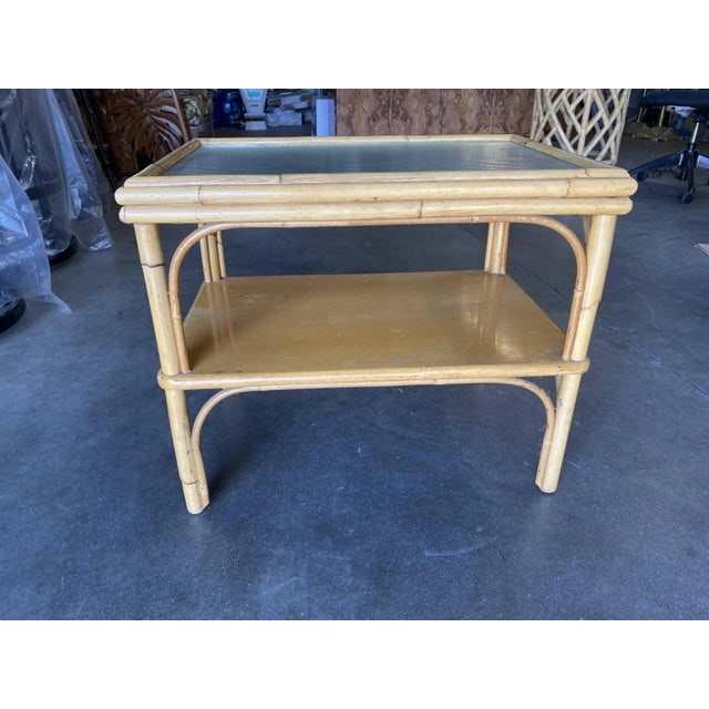 1950s Stick Rattan Two-Tier Coffee Table With Ribbed Glass Top - 7