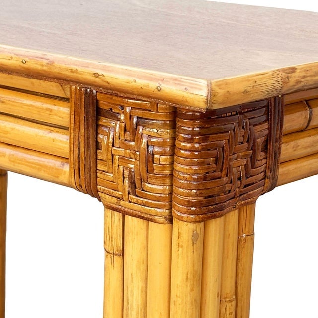 1950s Mid-Century Vertically Stacked Rattan Mahogany Top Console Table - 7