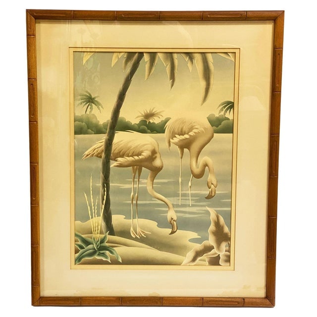 1940s Tropical Drinking Flamingo Scenic Print, Framed by Billy Seay for Turner - 5