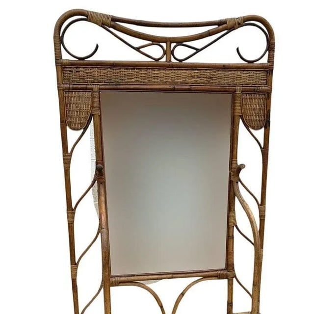 Restored Early 20th Century Aesthetic Movement Bamboo& Grassmat Hall Tree W Mirror & Umbrella Stand - 7