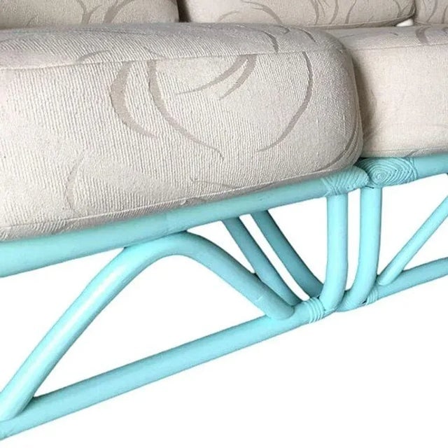 1950s Restored Teal Mid-Century 3/4 Pretzel Rattan 4-Seater Sectional Sofa - 7