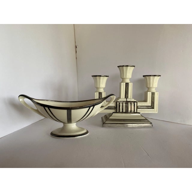 Circa 1930 Lenox Sugar Bowl and Candelabra Set With Sterling Silver Overlay- 2 Pieces - 2