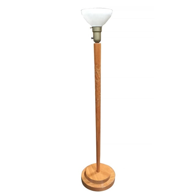 Russel Wright Style Hand-Carved Torchiere Floor Lamp, Pair - 5