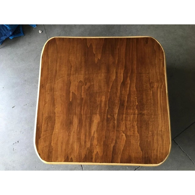 Restored Vintage Stacked Slat Rattan Coffee Table With Mahogany Top - 5