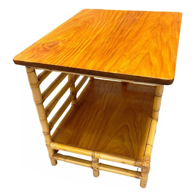 1950s Restored "Jacob's Ladder" Asymmetric Rattan Side Table - 2