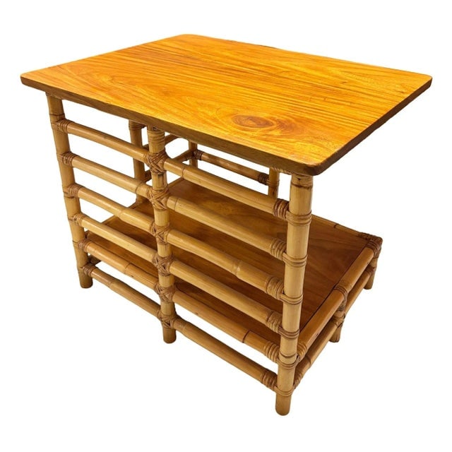 1950s Restored "Jacob's Ladder" Asymmetric Rattan Side Table - 3