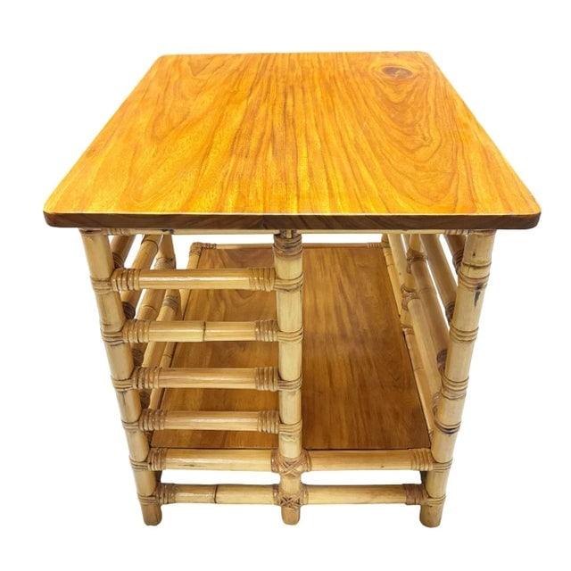 1950s Restored "Jacob's Ladder" Asymmetric Rattan Side Table - 4