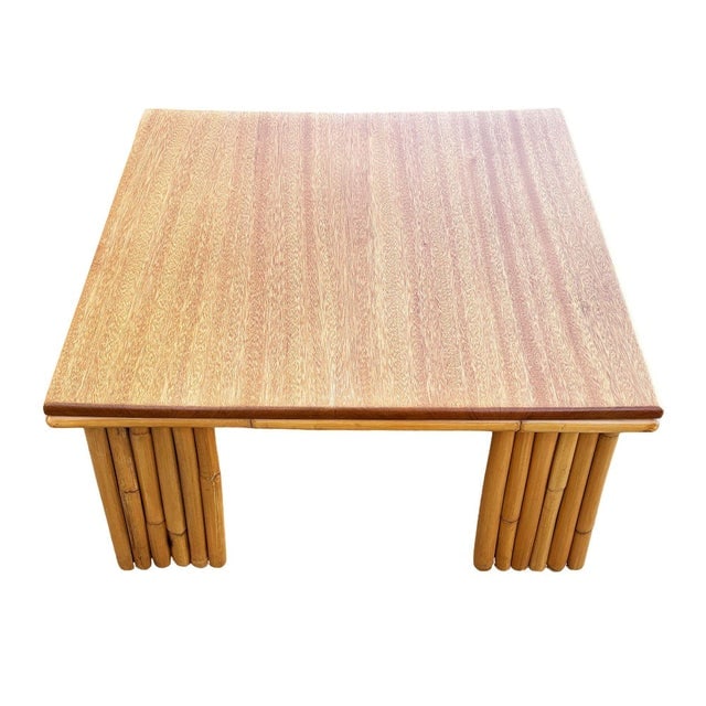 1950s Restored Rattan & Koa Wood Square Coffee Table W/ Stacked Rattan Legs - 3