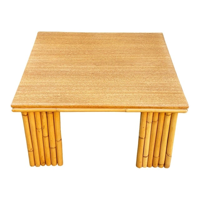 1950s Restored Rattan & Koa Wood Square Coffee Table W/ Stacked Rattan Legs - 5