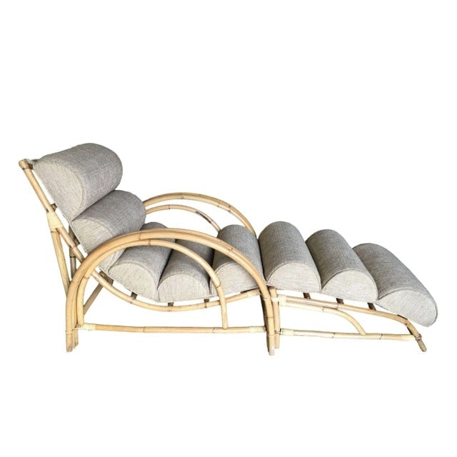 1950s Restored Three-Strand "Double-Loop" Rattan Chaise Lounge with Ottoman - 3