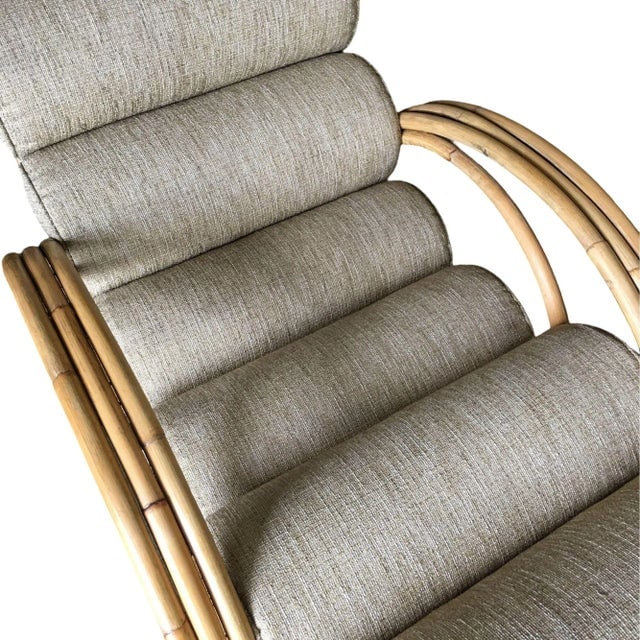 1950s Restored Three-Strand "Double-Loop" Rattan Chaise Lounge with Ottoman - 4