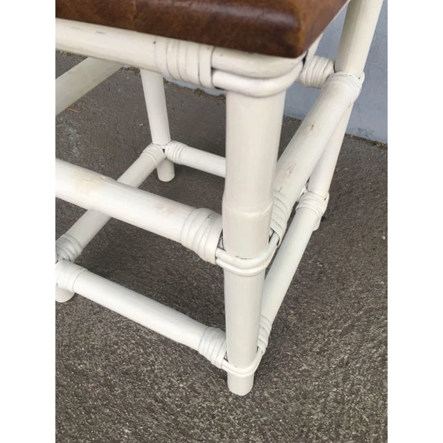 Restored White Rattan Cocktail Side Table W/ Mahogany Top - 3