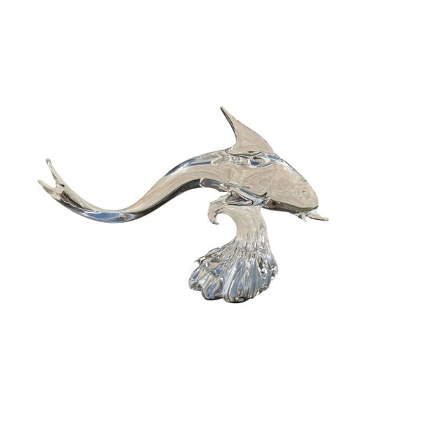 1960s Large Hand-Blown Murano Crystal Leaded Glass Dolphin Sculpture by Archimede Seguso - 2