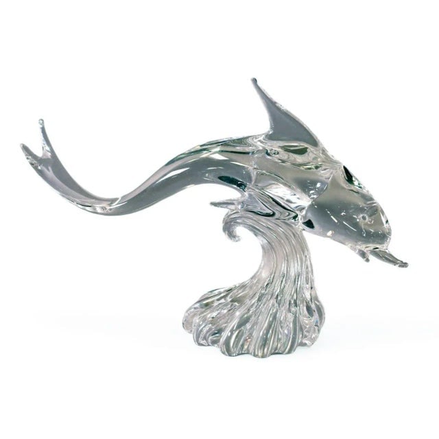 1960s Large Hand-Blown Murano Crystal Leaded Glass Dolphin Sculpture by Archimede Seguso - 3