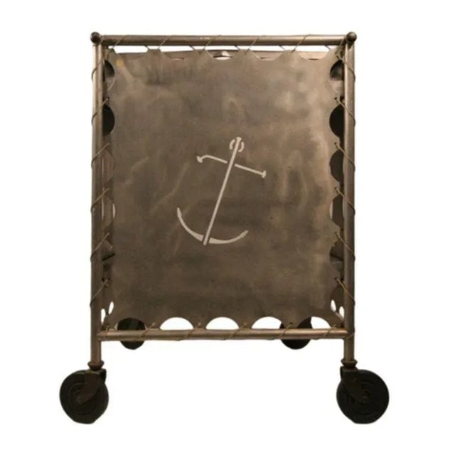 Mid-Century Aluminum Nautically Themed Bar Cart W/ Sailboat Cutouts, 2 Available - 2