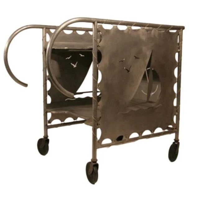 Mid-Century Aluminum Nautically Themed Bar Cart W/ Sailboat Cutouts, 2 Available - 4