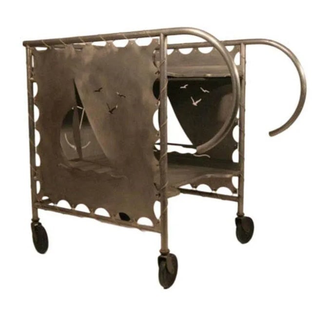 Mid-Century Aluminum Nautically Themed Bar Cart W/ Sailboat Cutouts, 2 Available - 5