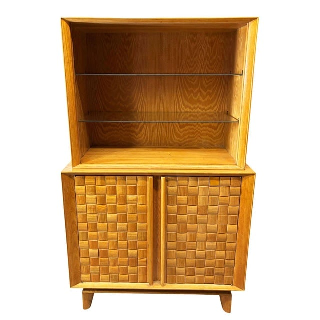 Mid Century Modern Bleached Oak Basket Weave China Cabinet by Paul Laszlo for Brown Saltman - 4