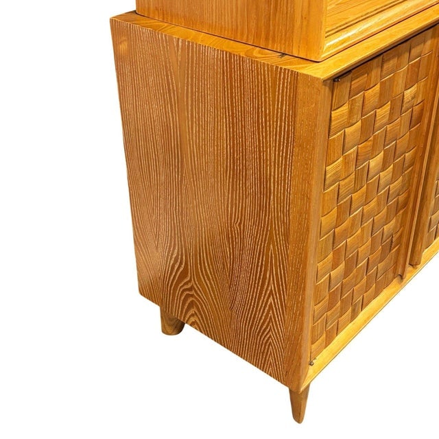 Mid Century Modern Bleached Oak Basket Weave China Cabinet by Paul Laszlo for Brown Saltman - 6