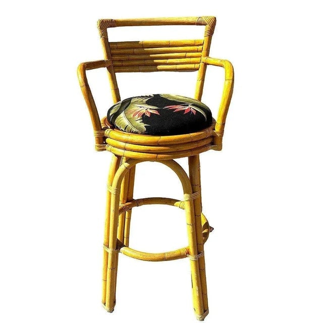 Restored 2-Strand Arch Base Rattan Bar Stools W/ Armrest, Set of 3 - 3