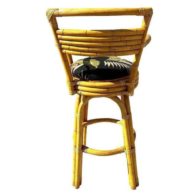 Restored 2-Strand Arch Base Rattan Bar Stools W/ Armrest, Set of 3 - 5