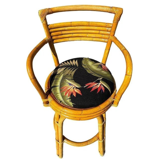 Restored 2-Strand Arch Base Rattan Bar Stools W/ Armrest, Set of 3 - 6