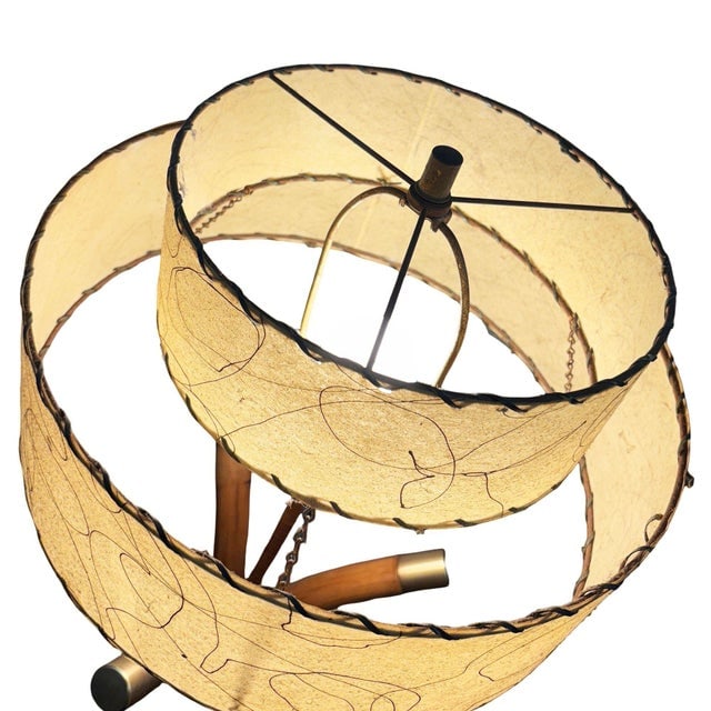 1950s Restored Hourglass Palm Shaped Rattan & Mahogany Lamp W/ Whipple Stitch Shade - 6