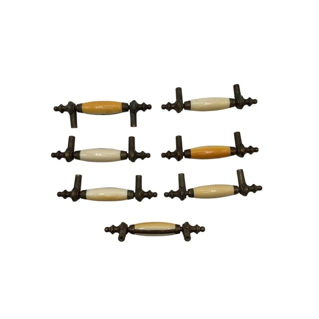 5" Patinaed Brass & Porcelain Drawer Pull Handle W/ Steeple Tips , Set of 29 - 4
