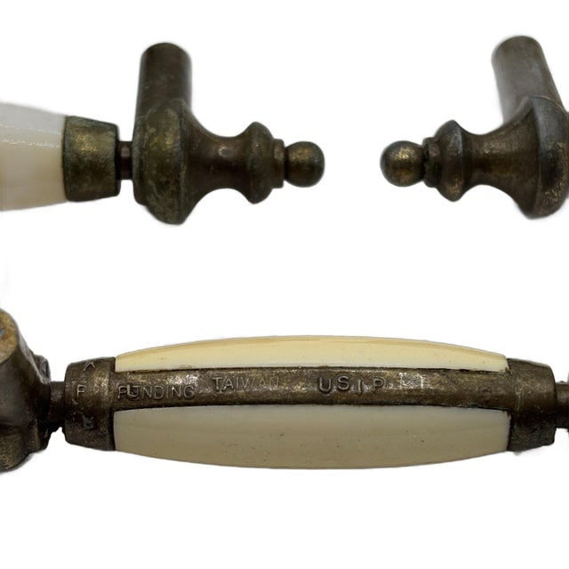 5" Patinaed Brass & Porcelain Drawer Pull Handle W/ Steeple Tips , Set of 29 - 7