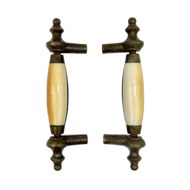 5" Patinaed Brass & Porcelain Drawer Pull Handle W/ Steeple Tips , Set of 29 - 8