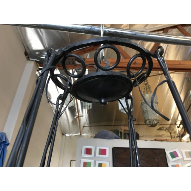 Black Iron Tole 4 Light Chandelier W/ Alabaster Shades - 7