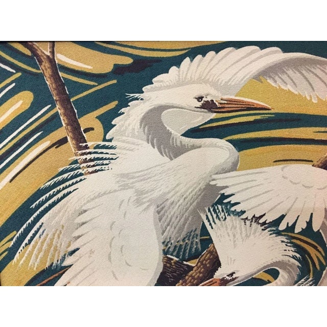 Restored Vintage 1949 Rattan Framed Crane Barkcloth Fabric Sample by Spectrum - 2