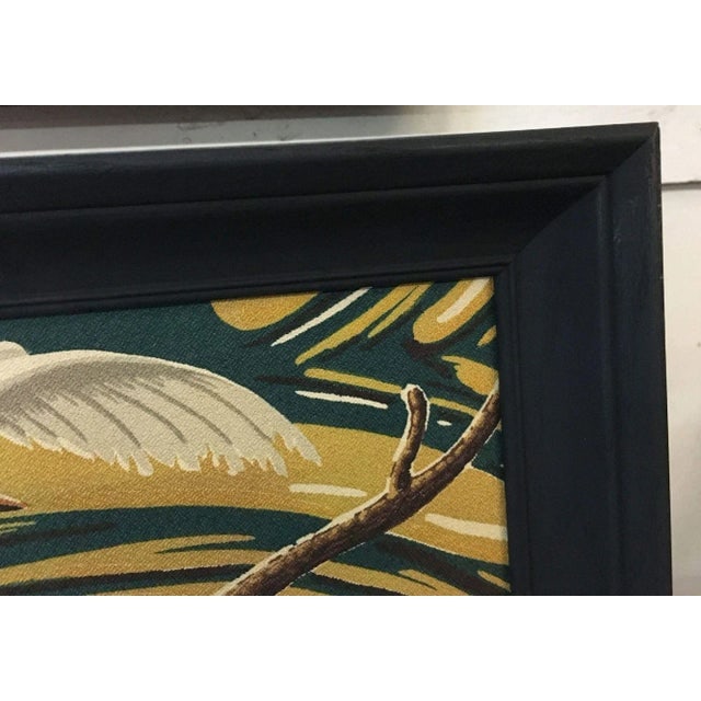 Restored Vintage 1949 Rattan Framed Crane Barkcloth Fabric Sample by Spectrum - 4