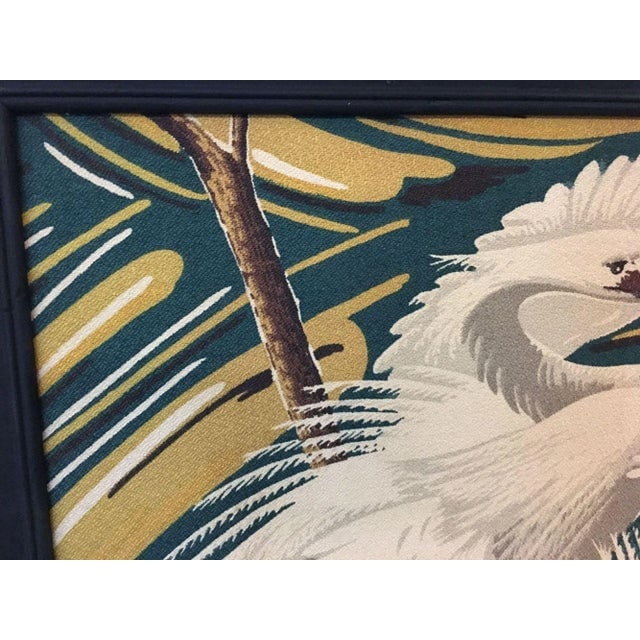 Restored Vintage 1949 Rattan Framed Crane Barkcloth Fabric Sample by Spectrum - 5